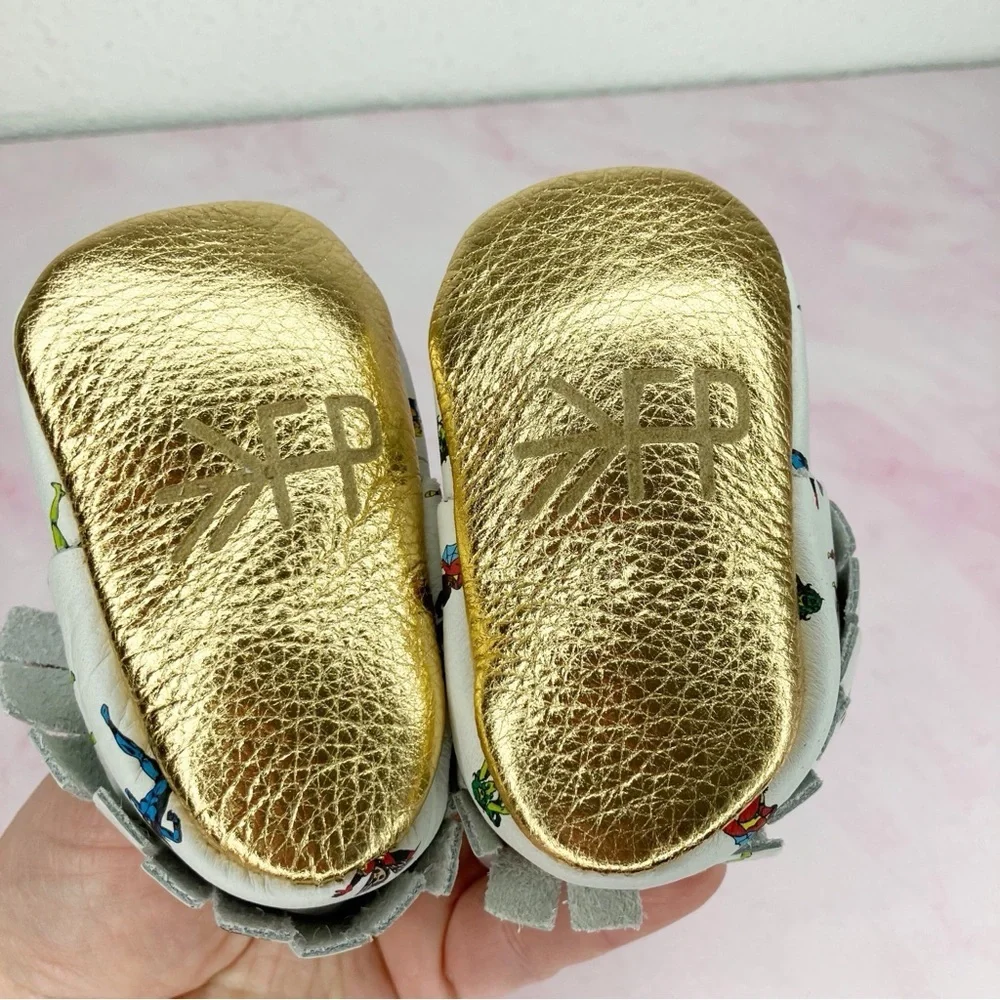 Freshly Picked baby shoes Women of Marvel white & gold leather moccasin 1 infant